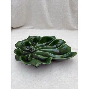 Vintage Comar Pottery Green Leaf Bowl Iridescent Glaze CA Art Pottery 615